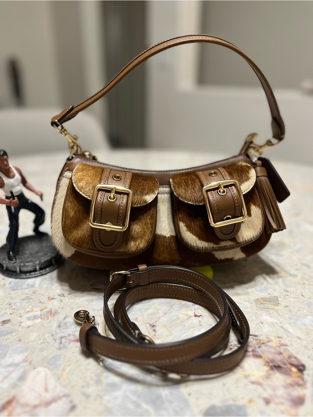 Coach Ashton Shoulder Bag In Haircalf With Cow Print NWT